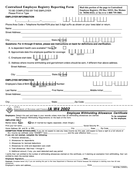 Form Ia W4 Employee Withholding Allowance Certificate 2002 