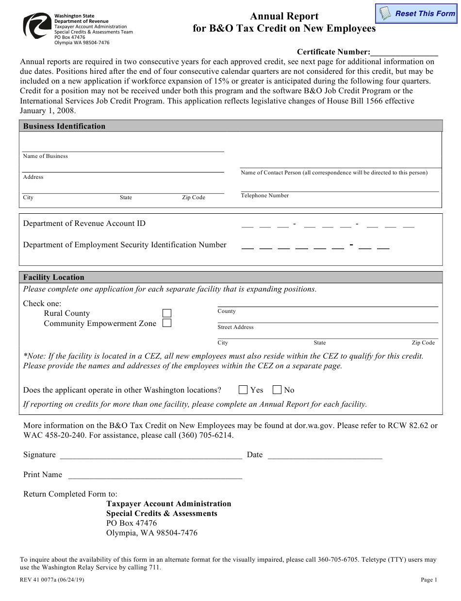 Form REV41 0077A Download Fillable PDF Or Fill Online Annual Report For 