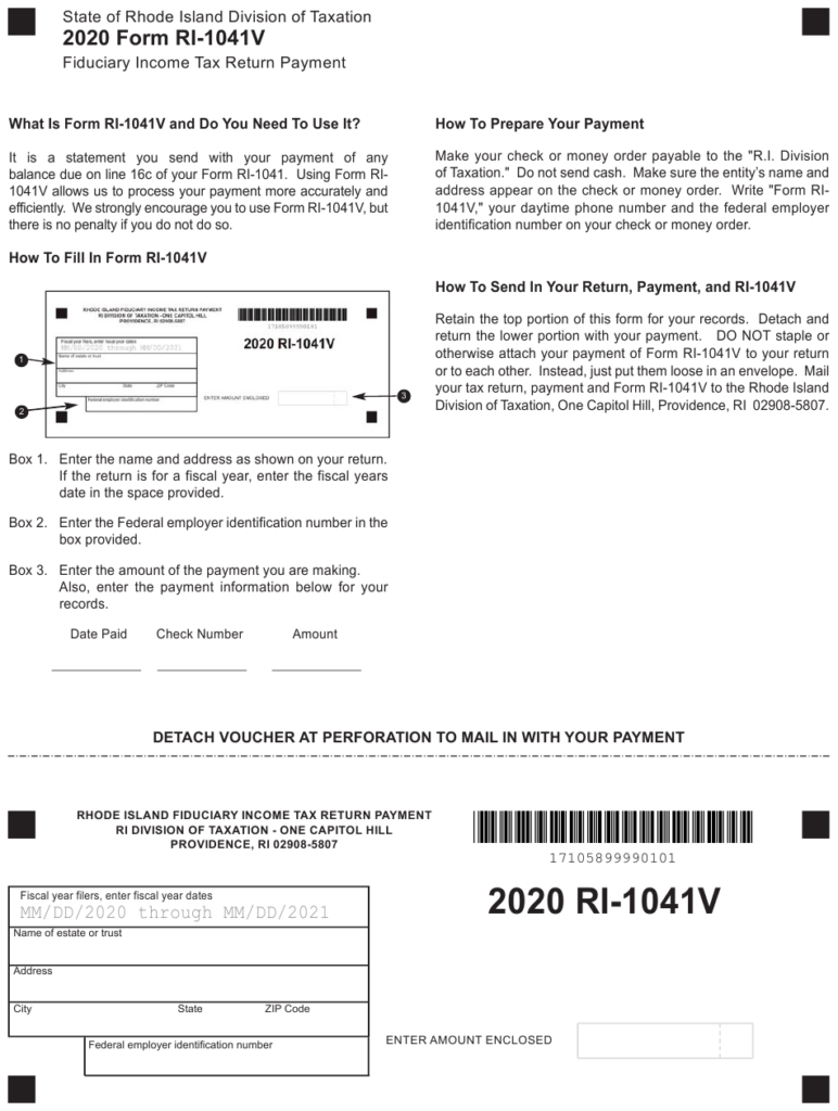 Form RI 1041V Download Fillable PDF Or Fill Online Fiduciary Fiduciary 