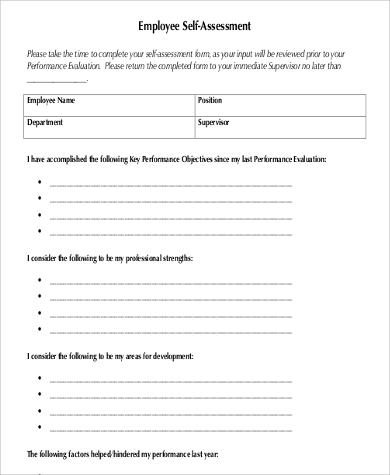 FREE 10 Employee Self Assessment Samples In MS Word PDF Excel