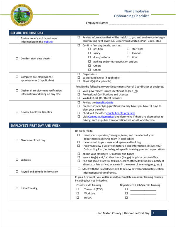 FREE 10 New Hire Checklist Samples Templates In MS Word Excel