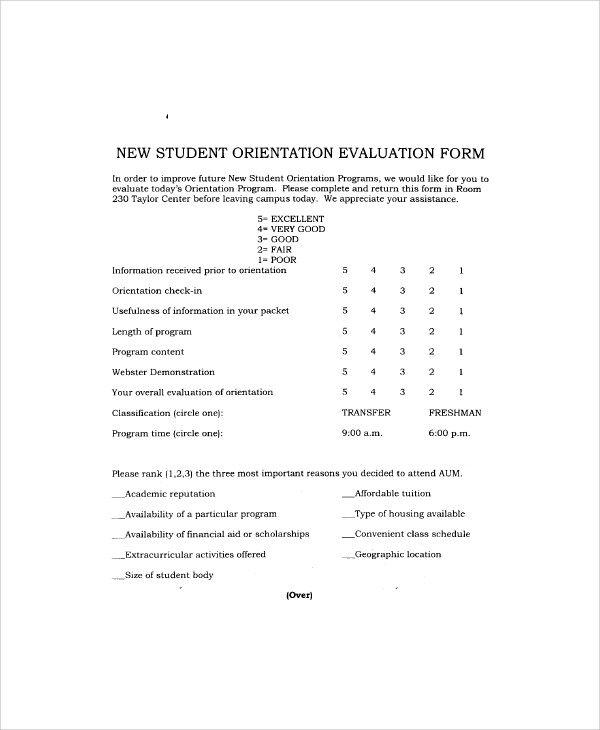 FREE 10 Sample Orientation Evaluation Forms In MS Word PDF