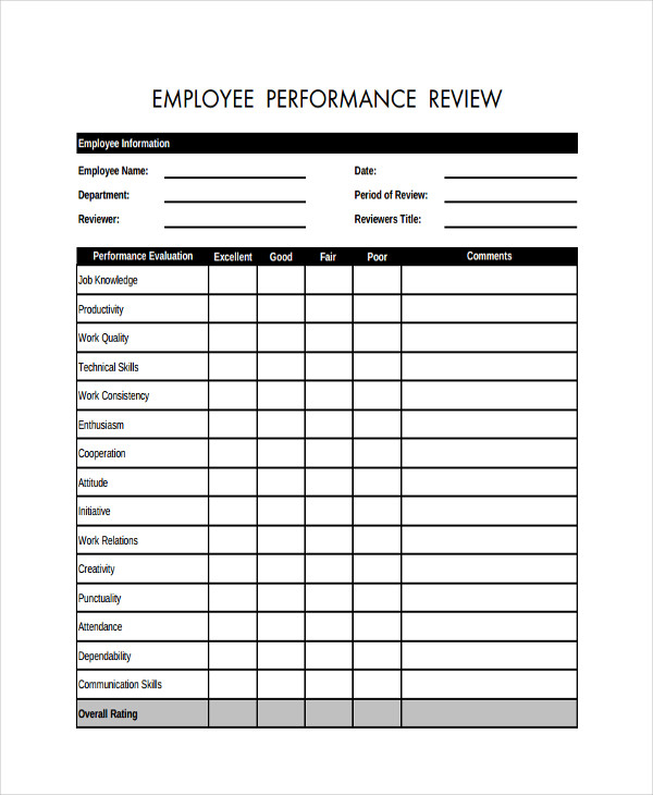 FREE 20 Sample Employee Review Forms In PDF MS Word