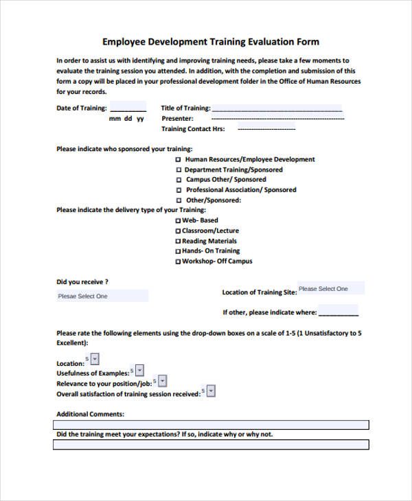 FREE 25 Sample Training Evaluation Forms In PDF MS Word