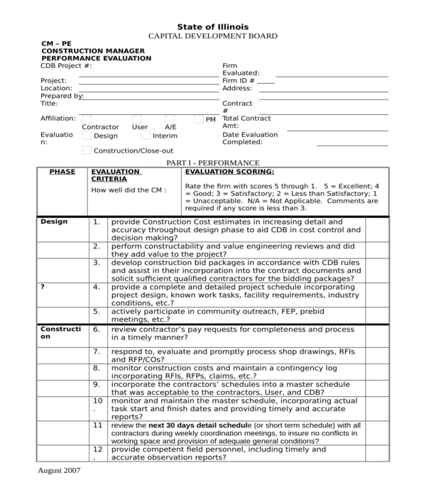 FREE 3 Construction Employee Evaluation Forms In PDF MS Word