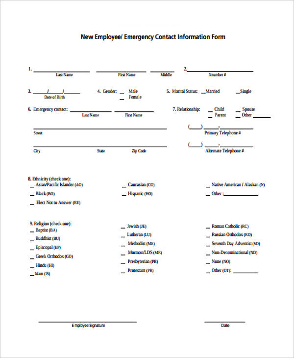 FREE 33 Emergency Contact Forms In PDF Excel MS Word