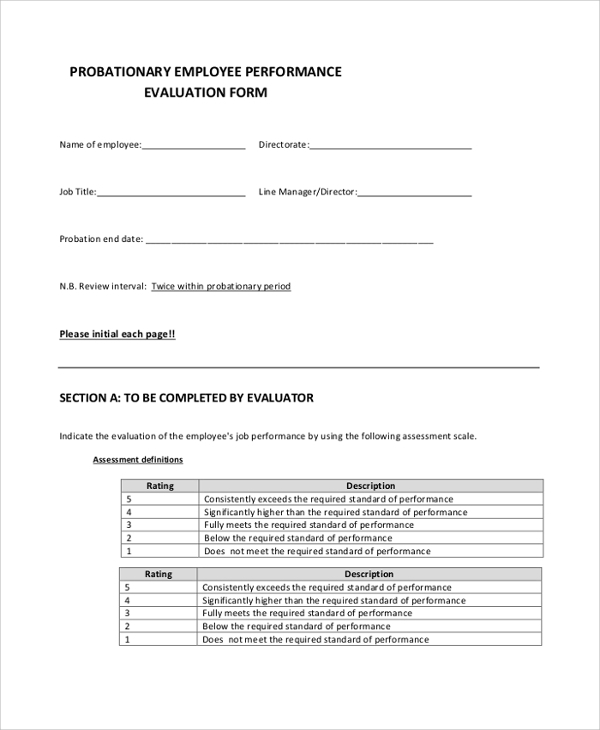 FREE 41 Sample Employee Evaluation Forms In PDF