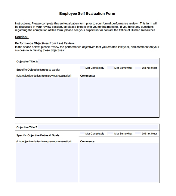 FREE 7 Employee Self Evaluation Forms In PDF