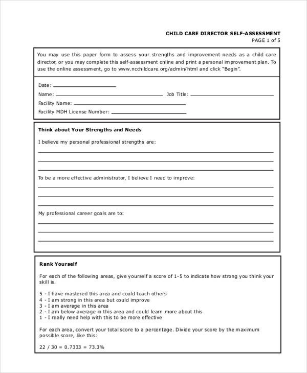 FREE 7 Sample Child Care Evaluation Forms In MS Word PDF