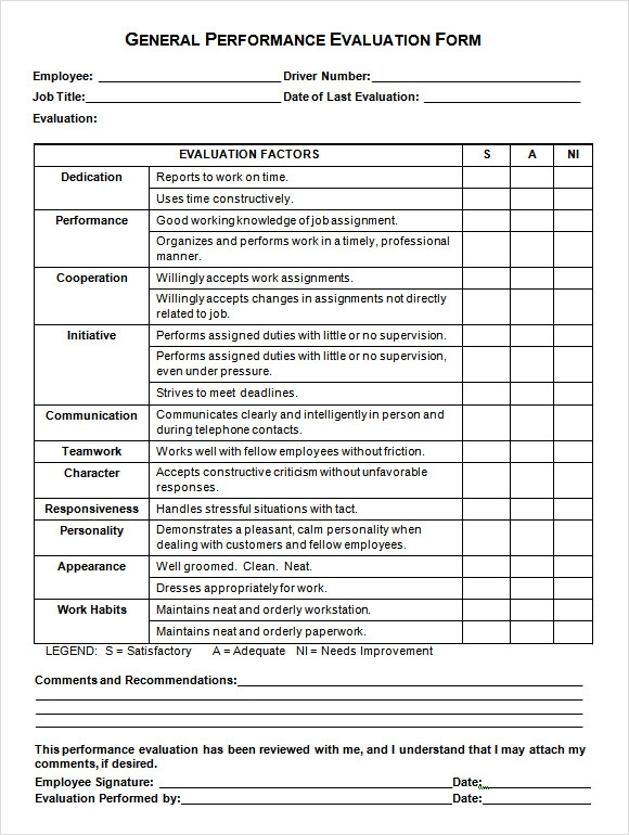 FREE 7 Sample Performance Evaluation Forms In PDF MS Word