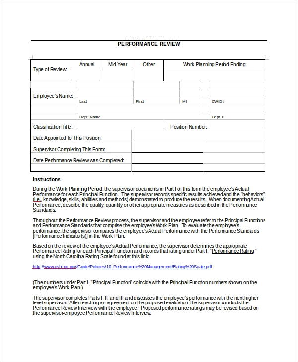 FREE 7 Sample Performance Review Templates In PDF MS Word