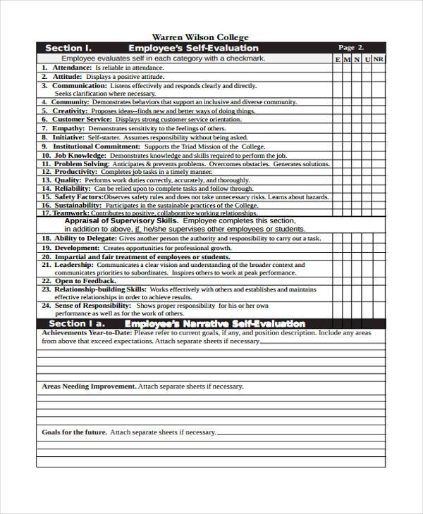 FREE 8 Employee Self Evaluation Forms In PDF MS Word Excel