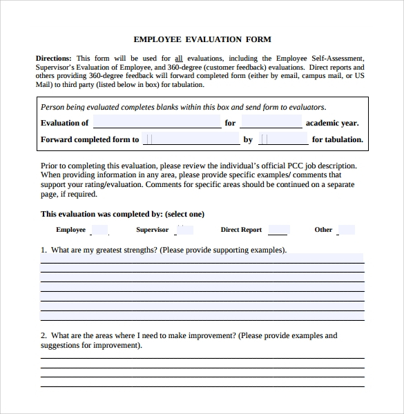 FREE 9 Employee Evaluation Forms In PDF