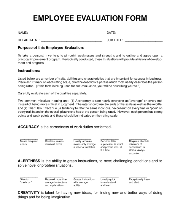 FREE 9 Sample Employee Evaluation Forms In PDF MS Word