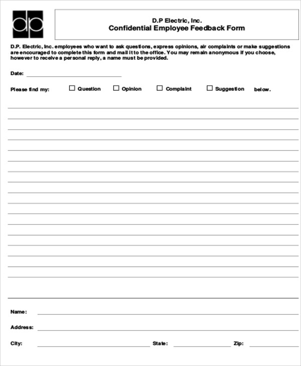 FREE 9 Sample Employee Feedback Forms In MS Word PDF