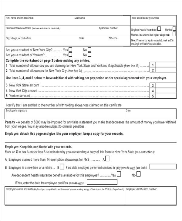 FREE 9 Sample Employee Tax Forms In MS Word PDF