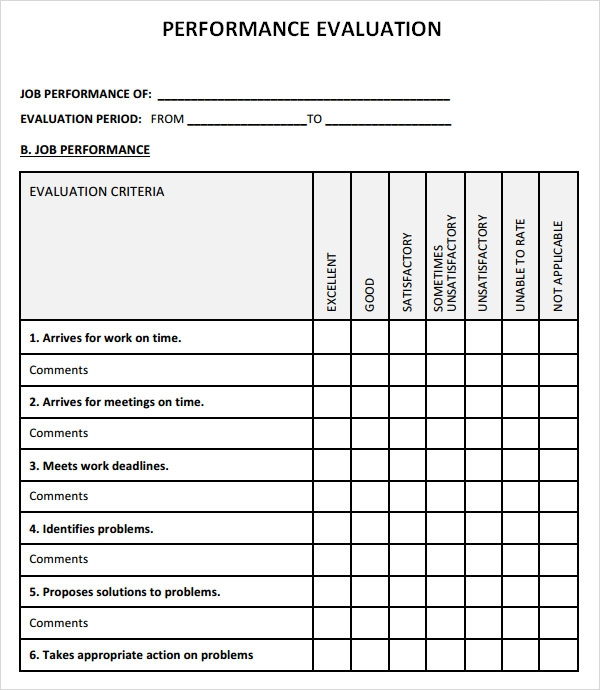 FREE 9 Sample Performance Evaluation Templates In PDF MS Word