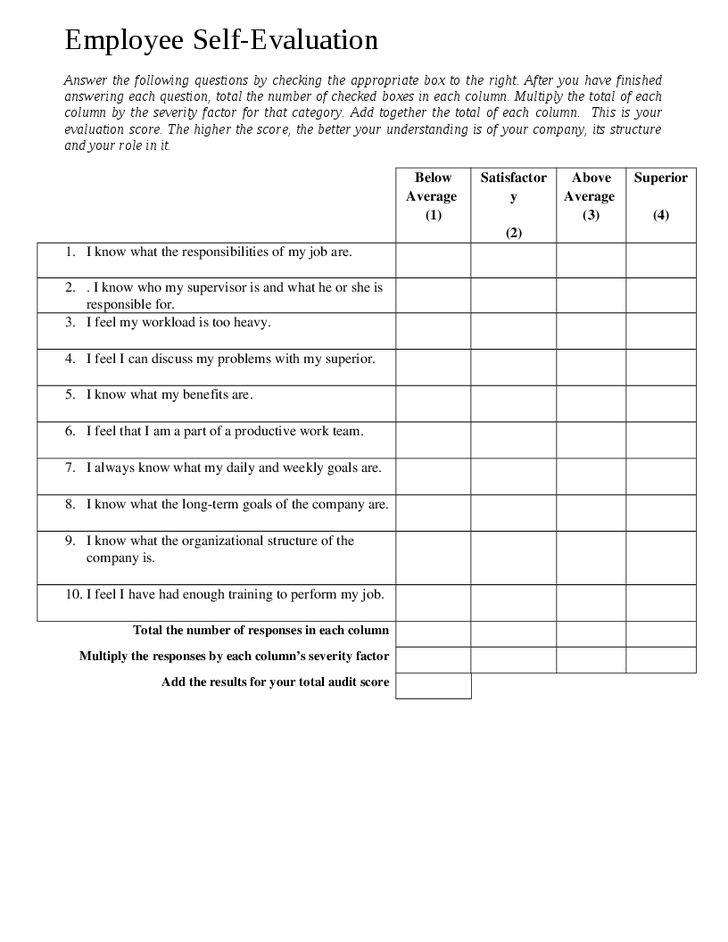 Free Employee Self Evaluation Forms Printable Charlotte Clergy Coalition