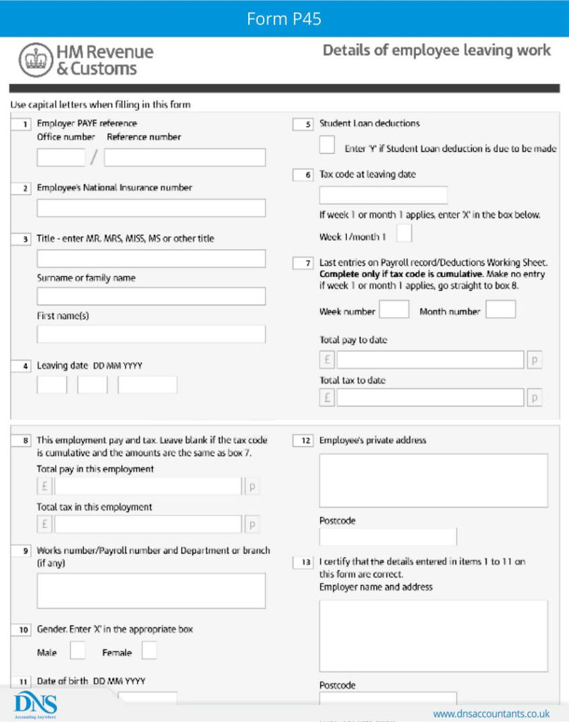 HMRC P45 FORM PDF