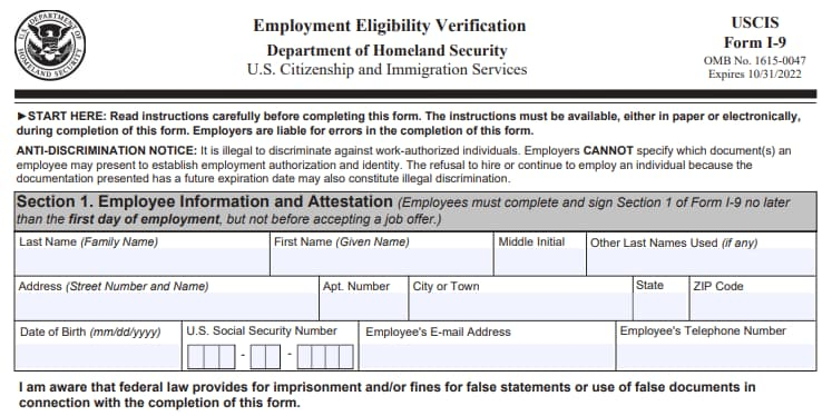 I9 Form 2022 Fillable PDF I 9 Forms TaxUni