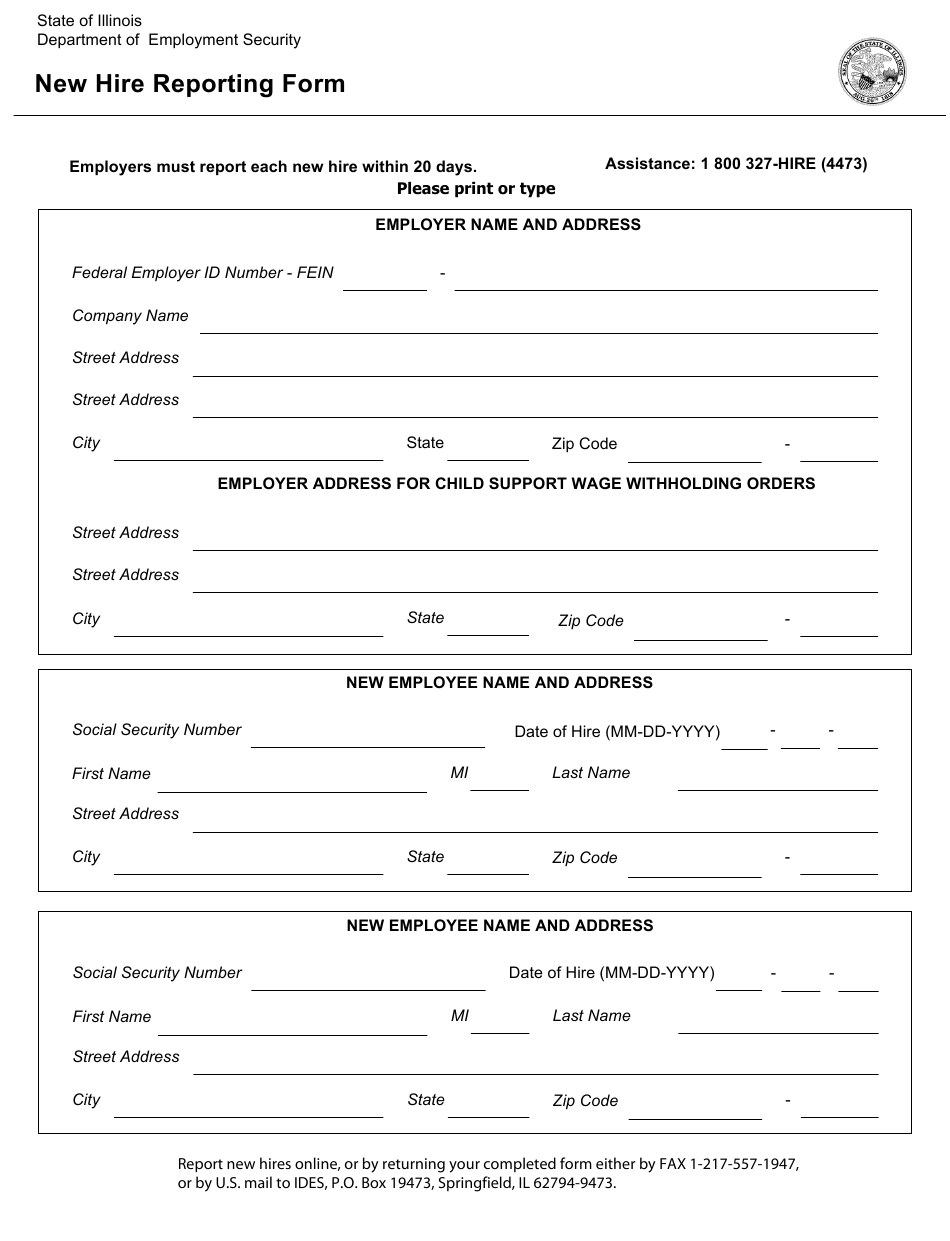 Illinois New Hire Reporting Form Download Fillable PDF Templateroller