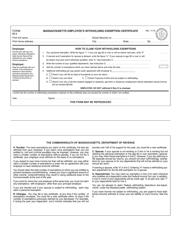 MA DoR M 4 2019 2022 Fill Out Tax Template Online US Legal Forms