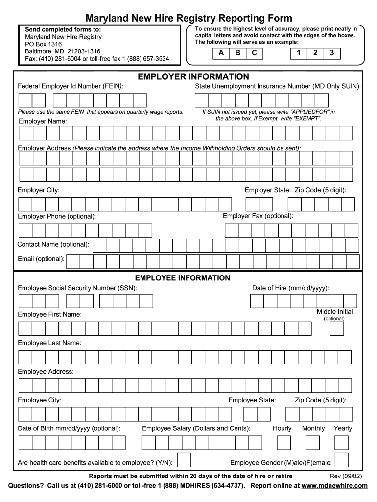 Maryland New Hire Form Fill Online Printable Fillable Blank 