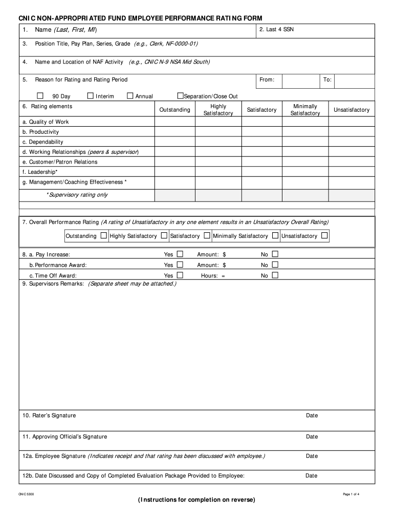 Naf Employee Performance Evaluation Form Employee Evaluation Form