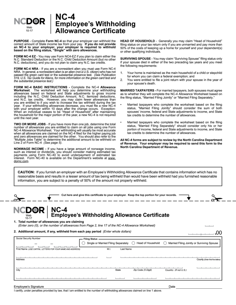 NC 4 2022 Printable Form North Carolina Employee s Withholding 