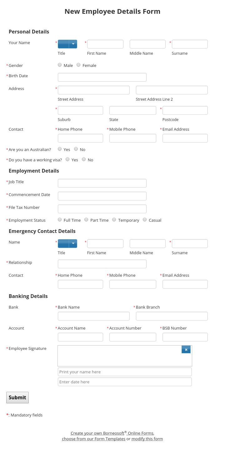 New Employee Details Form For Your Business To Collect Data From Your 