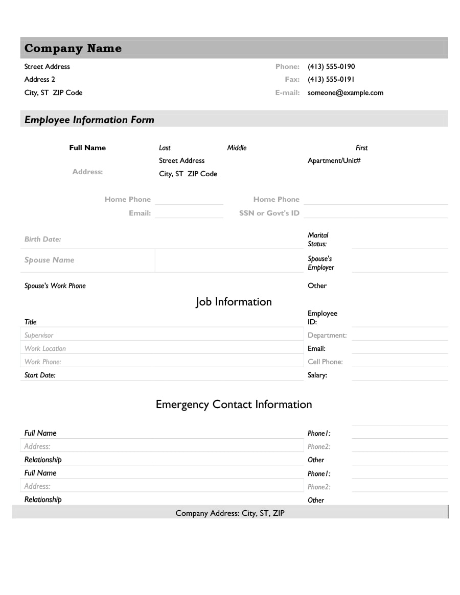 New Employee Information Template