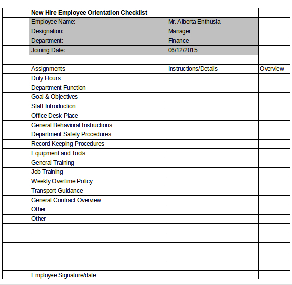 New Employee Orientation Checklist Excel Planner Template Free