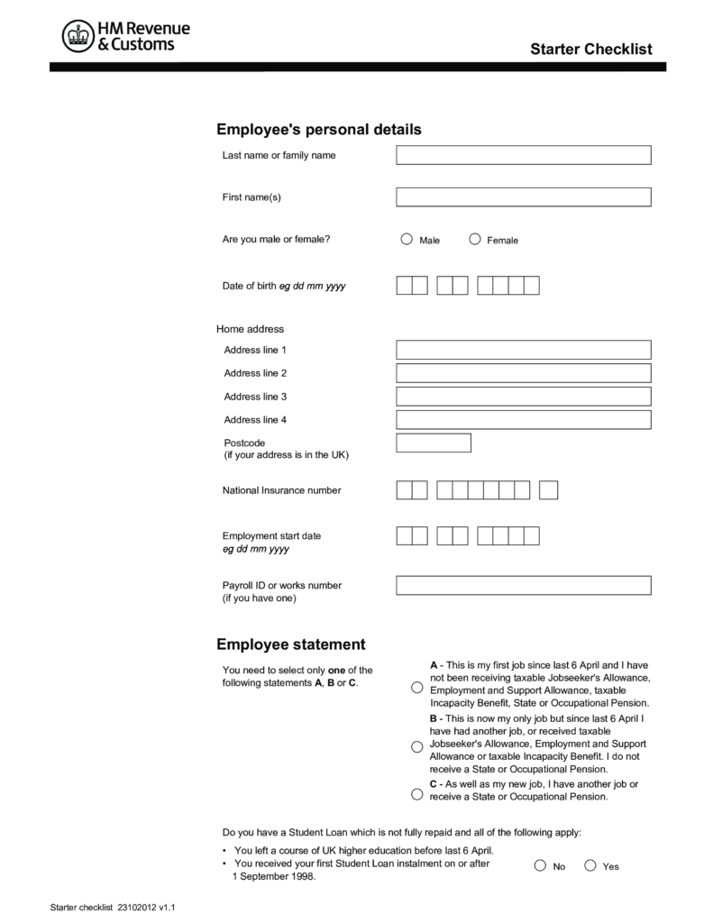 New Employee Starter Checklist Sample Templates At 