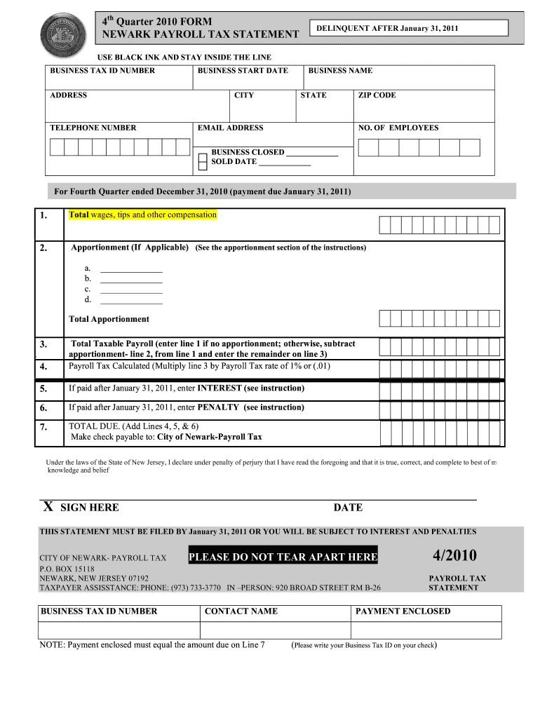 Newark Payroll Tax Fill Out And Sign Printable PDF Template SignNow