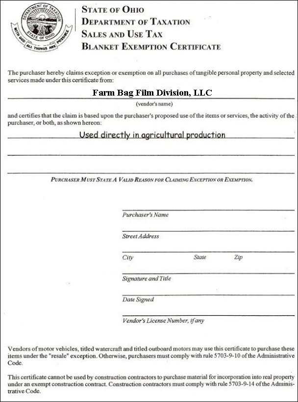 Ohio Tax Exemption Form