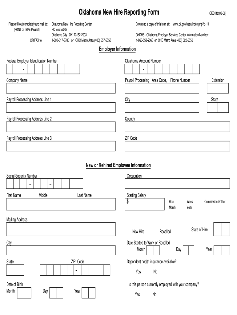 Oklahoma New Hire Reporting Form Fill Online Printable Fillable 