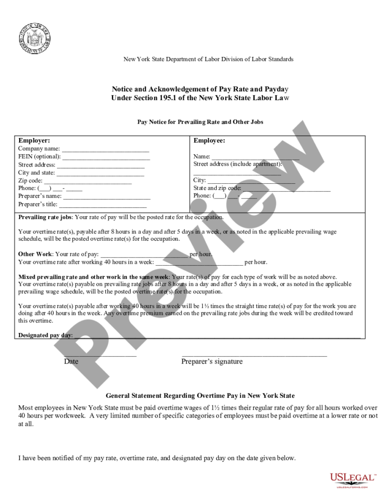 Pay Rate Acknowledgement Form