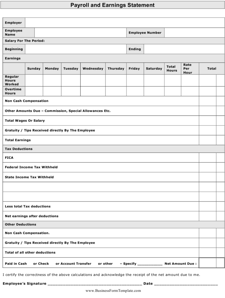 Payroll And Earnings Statement Template Download Printable PDF 