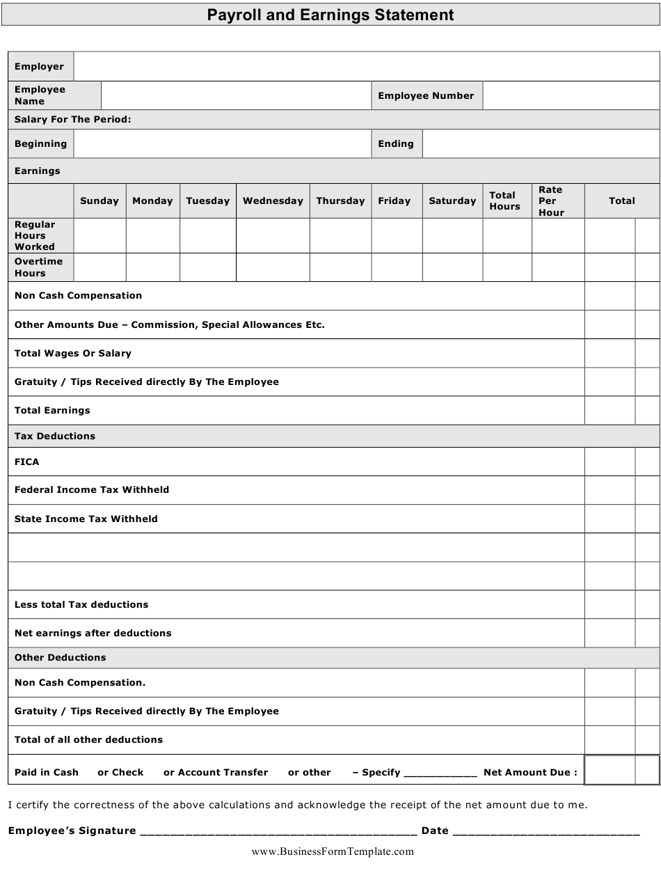 Payroll And Earnings Statement Template Download Printable PDF 