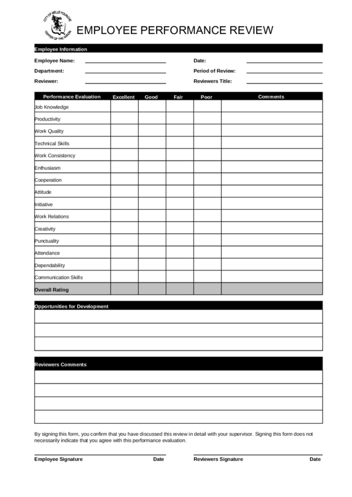 Performance Appraisal Form Sample Pdf PDF Template