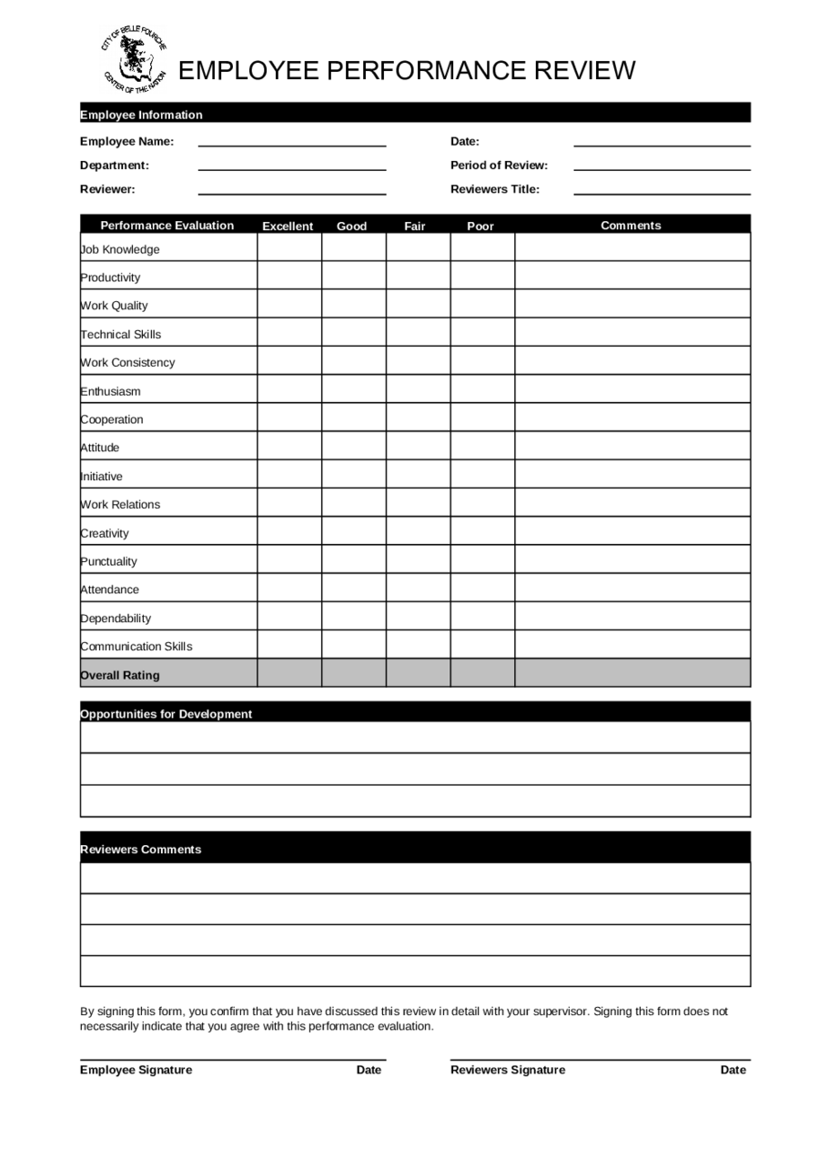 Performance Appraisal Form Sample Pdf PDF Template