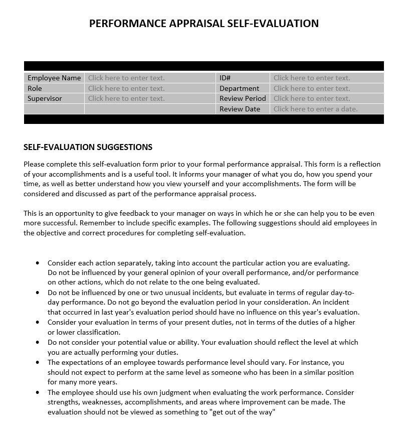 Performance Appraisal Self Evaluation Business Tools