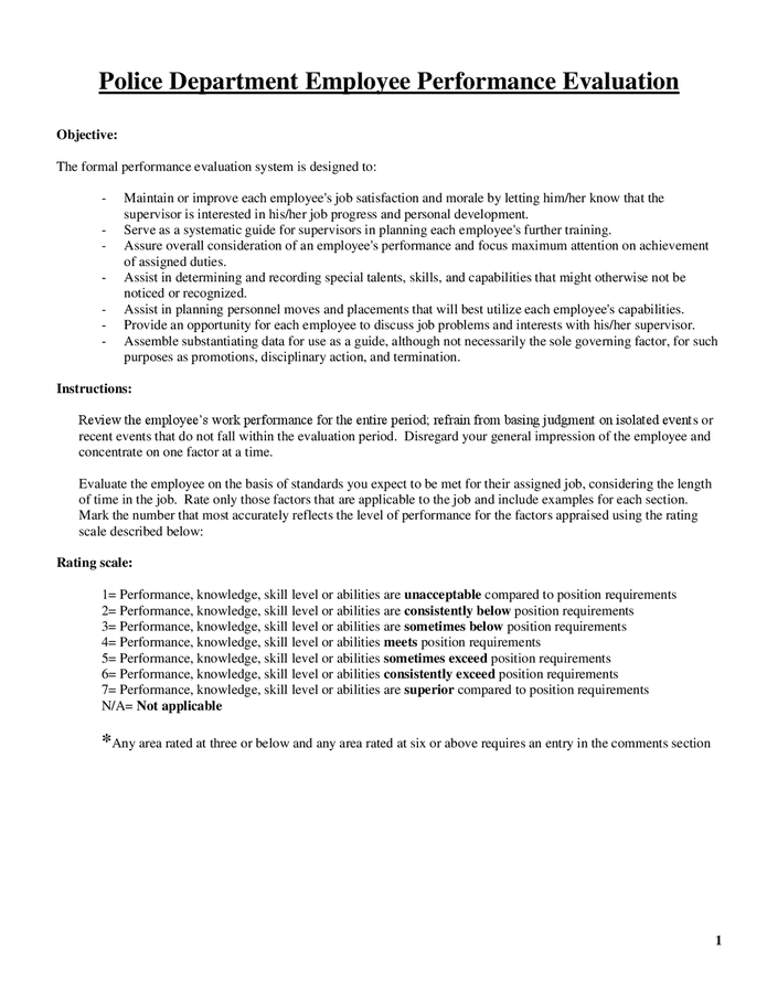 Police Employee Performance Evaluation Form In Word And Pdf Formats