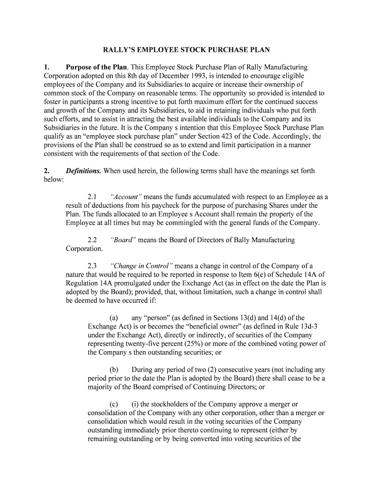 RALLYS EMPLOYEE STOCK PURCHASE PLAN Form Fill Out And Sign Printable