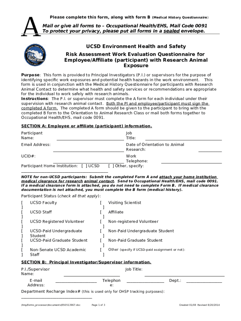 Risk Assessment For Animal Care And Use Of Blink Ucsd Doc 