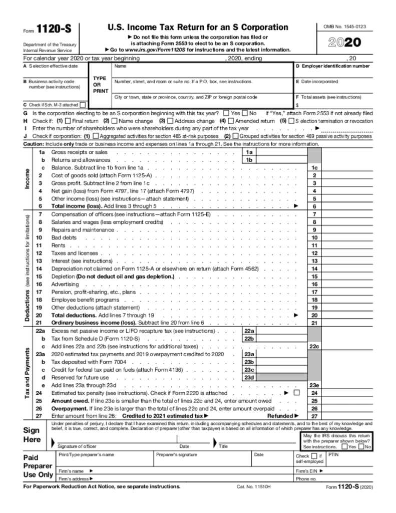 Sample S Corp Tax Return Fill Online Printable Fillable Blank 