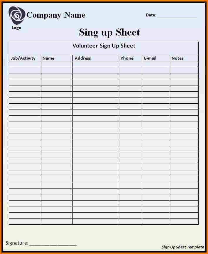 Sign Up Form Template Word New Sample Sign Up Sheet Sign In Sheet 