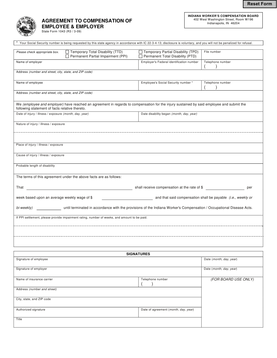 State Form 1043 Download Fillable PDF Or Fill Online Agreement To 