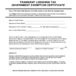 Transient Lodgings Tax Government Exemption Certificate Form City Of