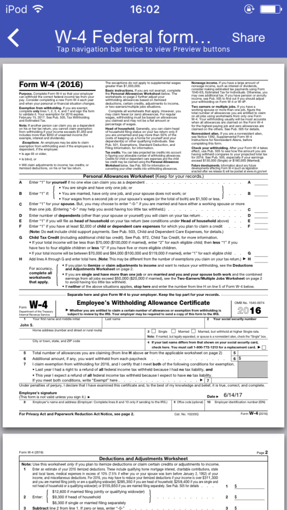 W 4 Federal Form App